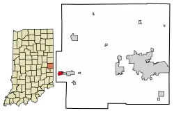 Location of Dublin in Wayne County, Indiana.