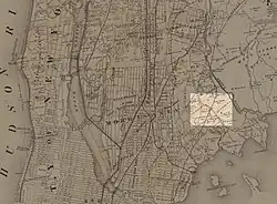 Southern portion of The Village of West Farms in 1872, highlighting the location of the Faile Estate