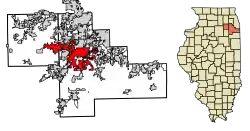 Location of Joliet in Will and Kendall counties in Illinois
