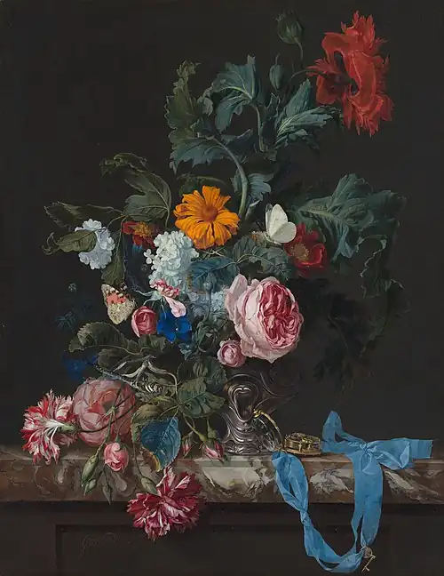 Flower Still- Life with a Timepiece, 1663, Mauritshuis, The Hague.