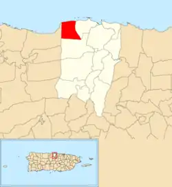 Location of Yeguada within the municipality of Vega Baja shown in red
