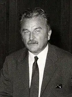 caucasian male with medium-length hair and moustache, wearing a suit