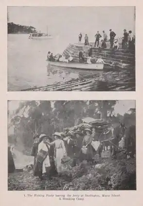 Photo of the Fishing Party Leaving the Jetty at Darlington, Maria Island and Breaking Camp, Tasmanian Field Naturalists' Club Easter Camp Report, 1912